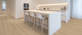 Belakos Puro 410 plak PVC plank toegepast in een modern interieur met rustige basis