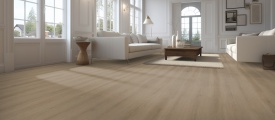 Belakos Puro 430 plak PVC plank toegepast in een woonomgeving met verfijnde eiken uitstraling