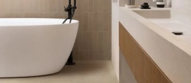 Moduleo LayRed Stone Medium Tile 46233 Silky Satin PVC tegel click pvc in badkamer sfeerfoto