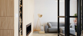 Therdex Herringbone Premier 7583 visgraat plak pvc in woonkamer sfeerfoto