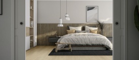 Detail van de structuur van PVC plank plak pvc met subtiele nerf en warmteweerstand 0,0199 m²K/W