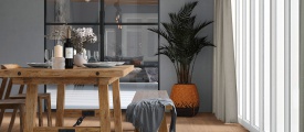 sfeerfoto van PVC plank 7870 in woonkamer met rustige houtdessin
